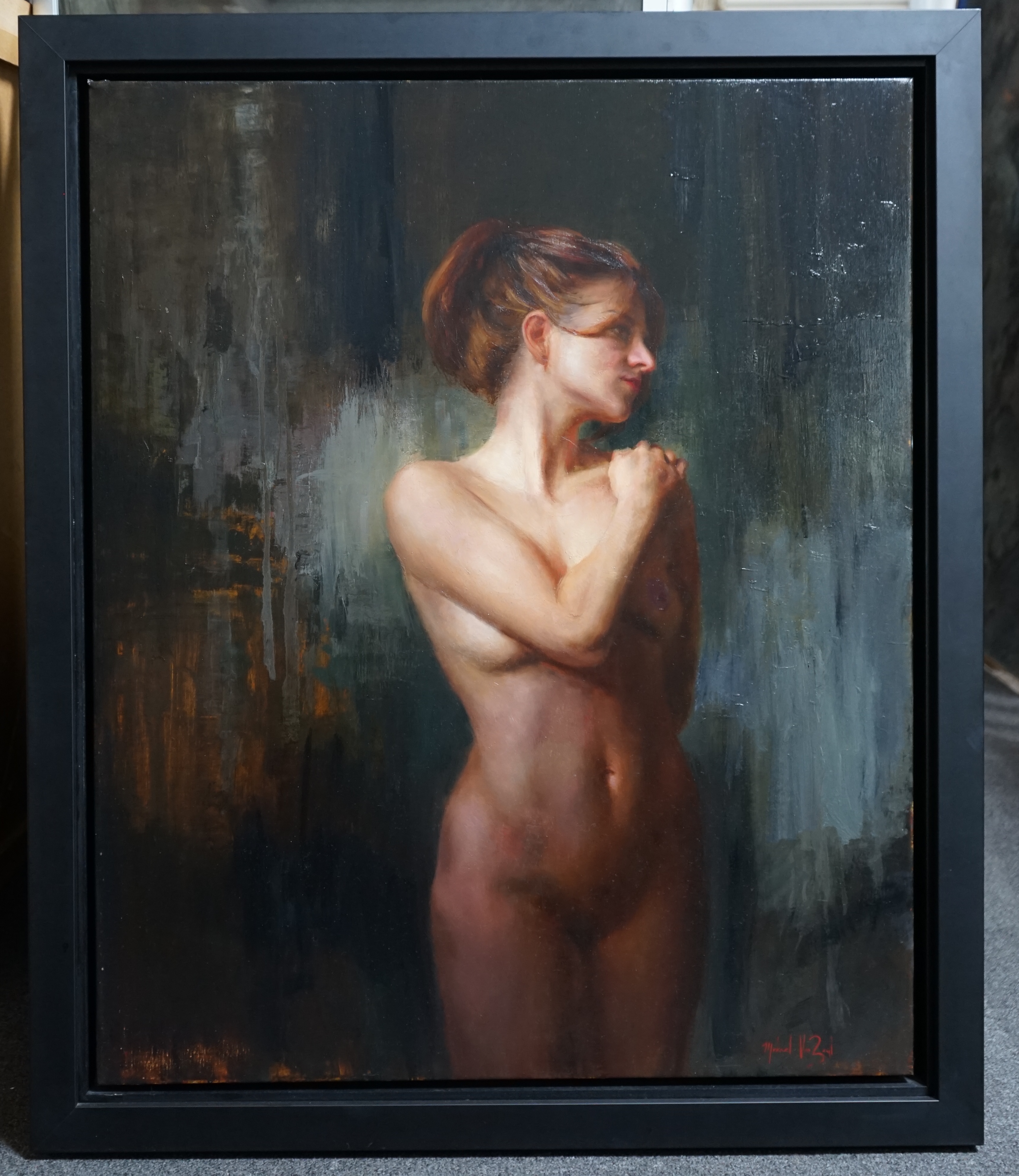 Michael Van Zeyl (Contemporary American), Standing female nude, oil on canvas, 86 x 71cm